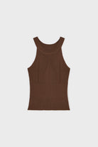 Dark brown thin ribbed halter neck knit tank_1