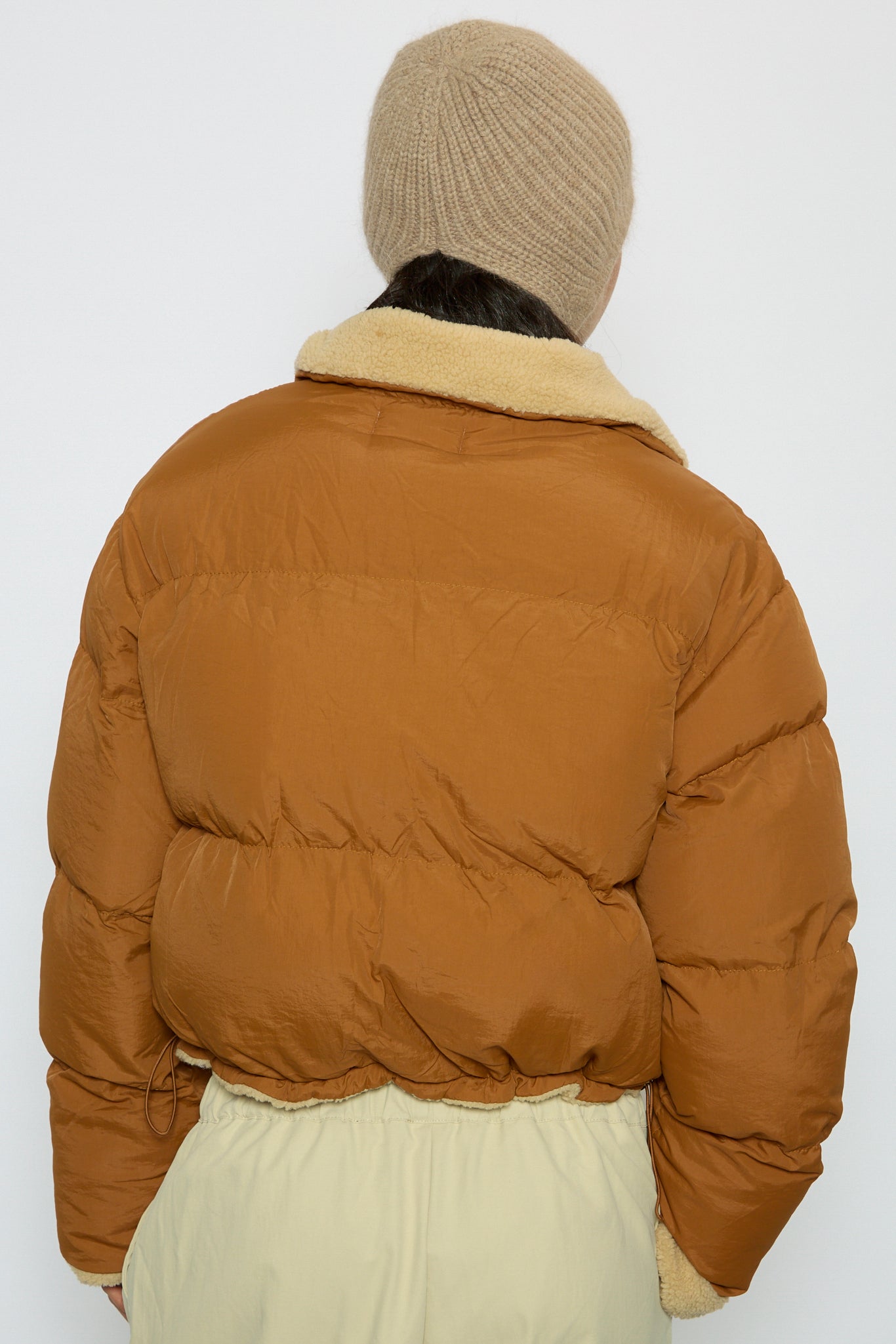 Dark camel teddy lined puffer jacket