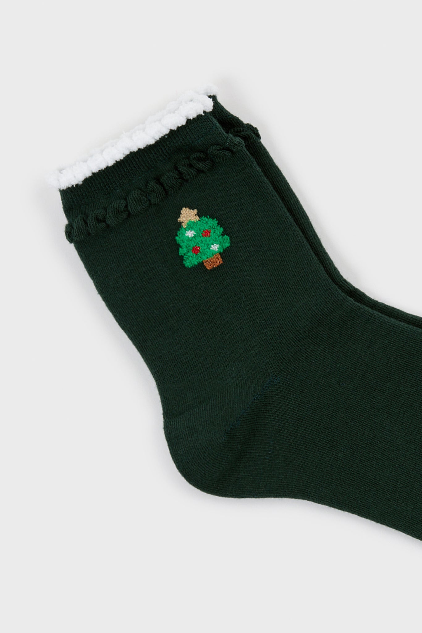 Dark green white trim tiny Christmas tree socks_2
