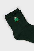 Dark green white trim tiny Christmas tree socks_2
