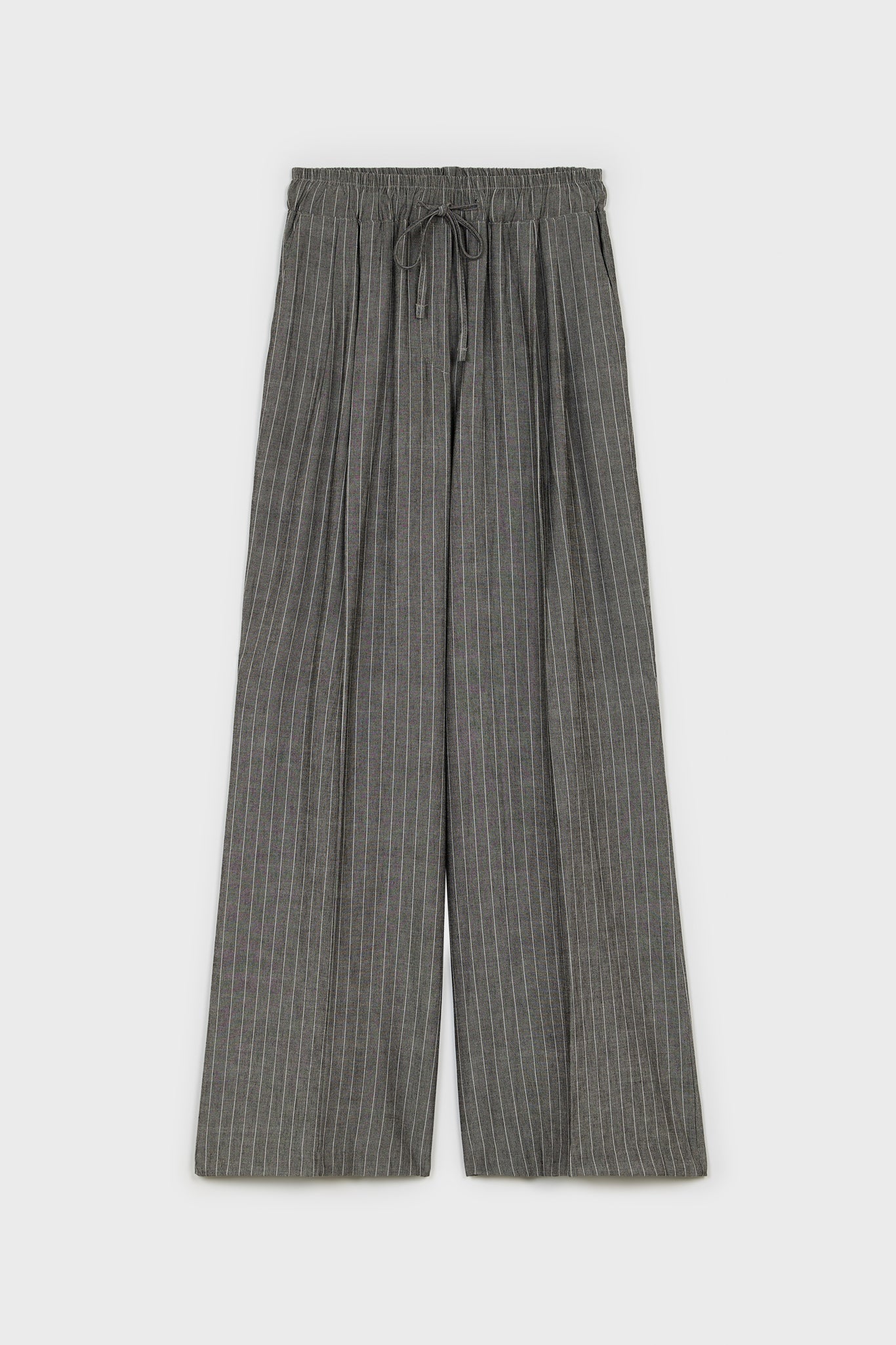 Dark grey and white pinstripe drawstring trousers_1