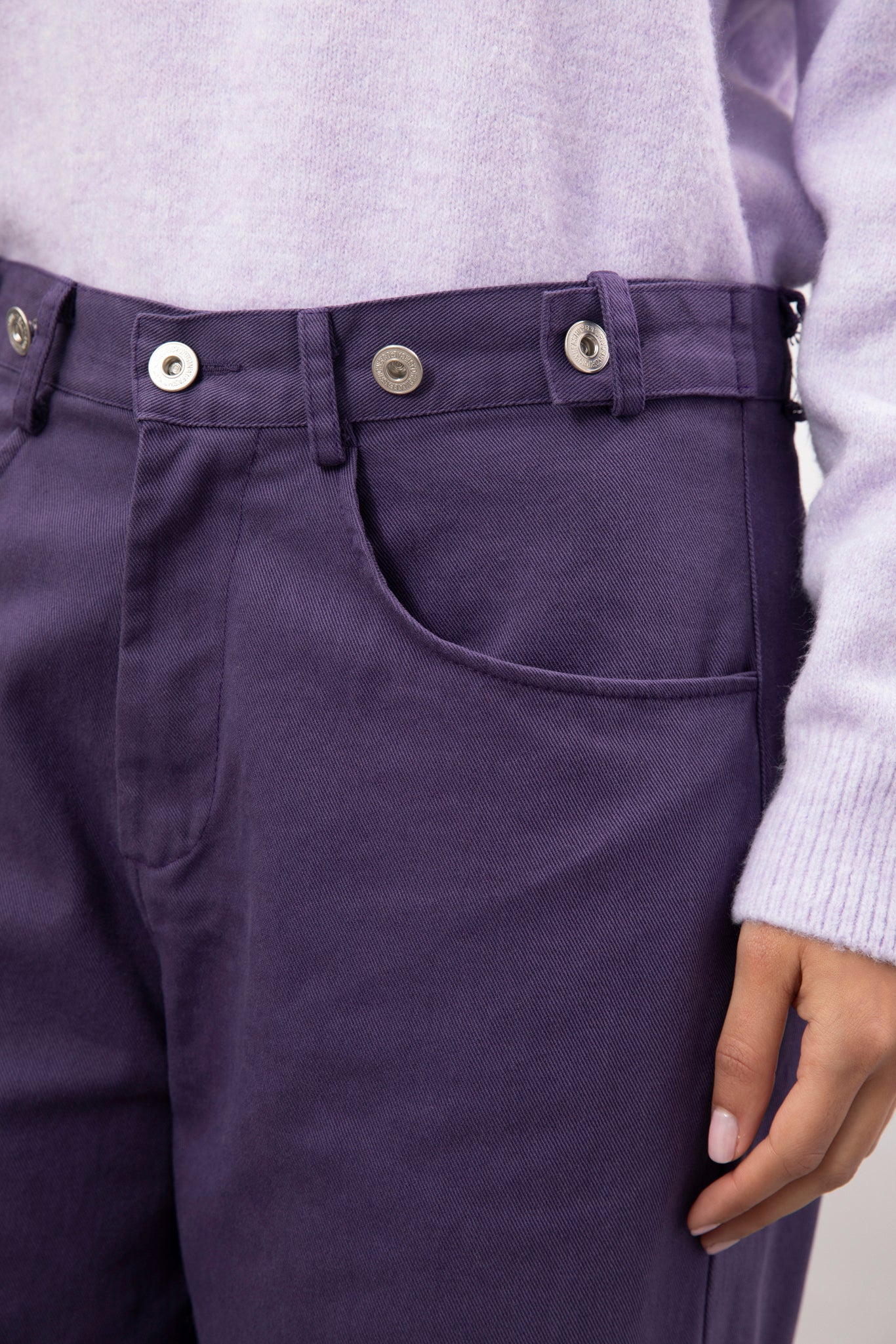 Dark purple adjustable waist double button jeans_3