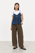 Dark blue denim double tie front tank top_6