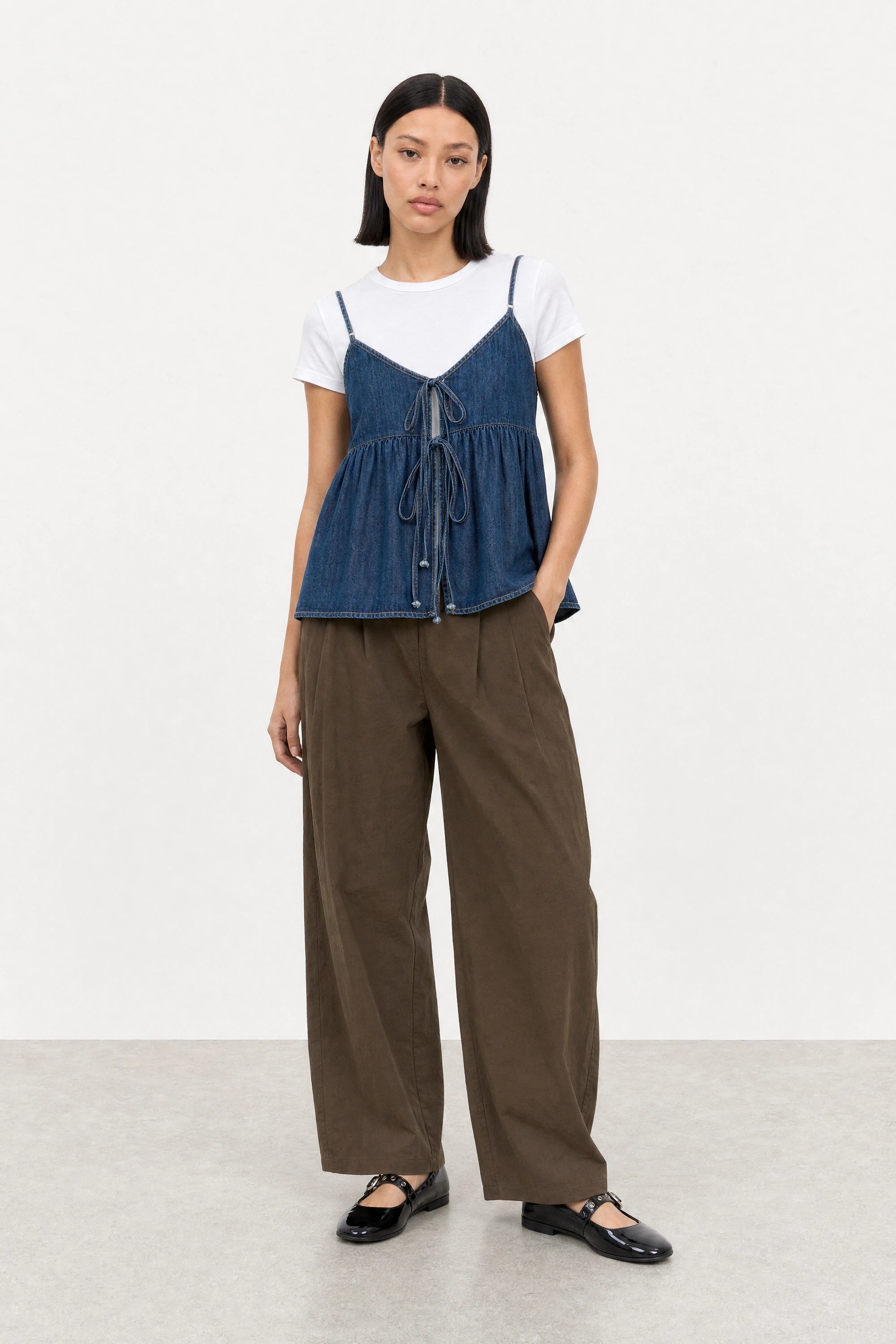 Dark blue denim double tie front tank top_6