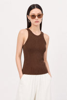 Dark brown thin ribbed halter neck knit tank_2