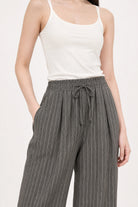 Dark grey and white pinstripe drawstring trousers_4
