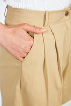Dark beige belted pleat shorts_4