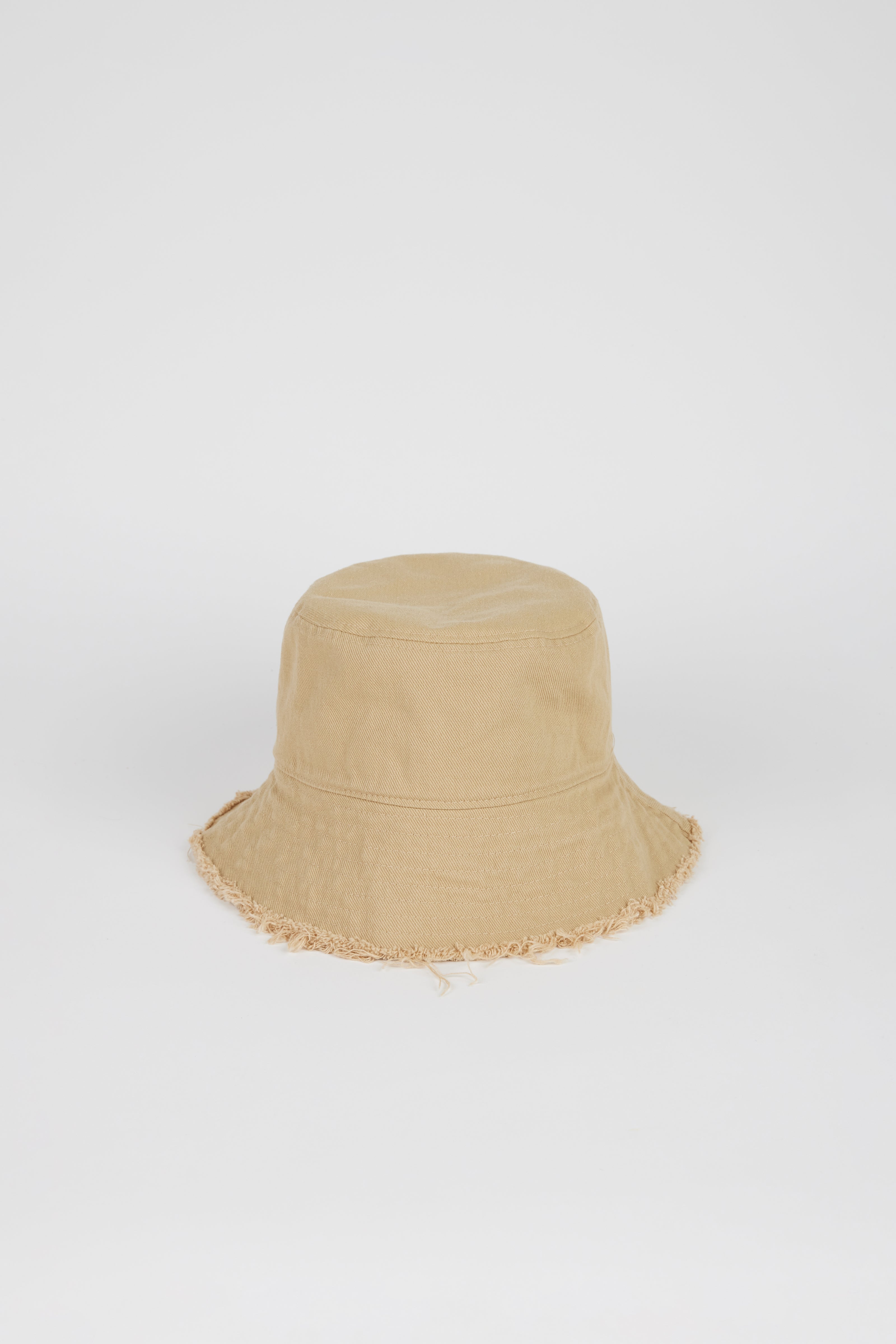 Dark beige frayed edge bucket hat