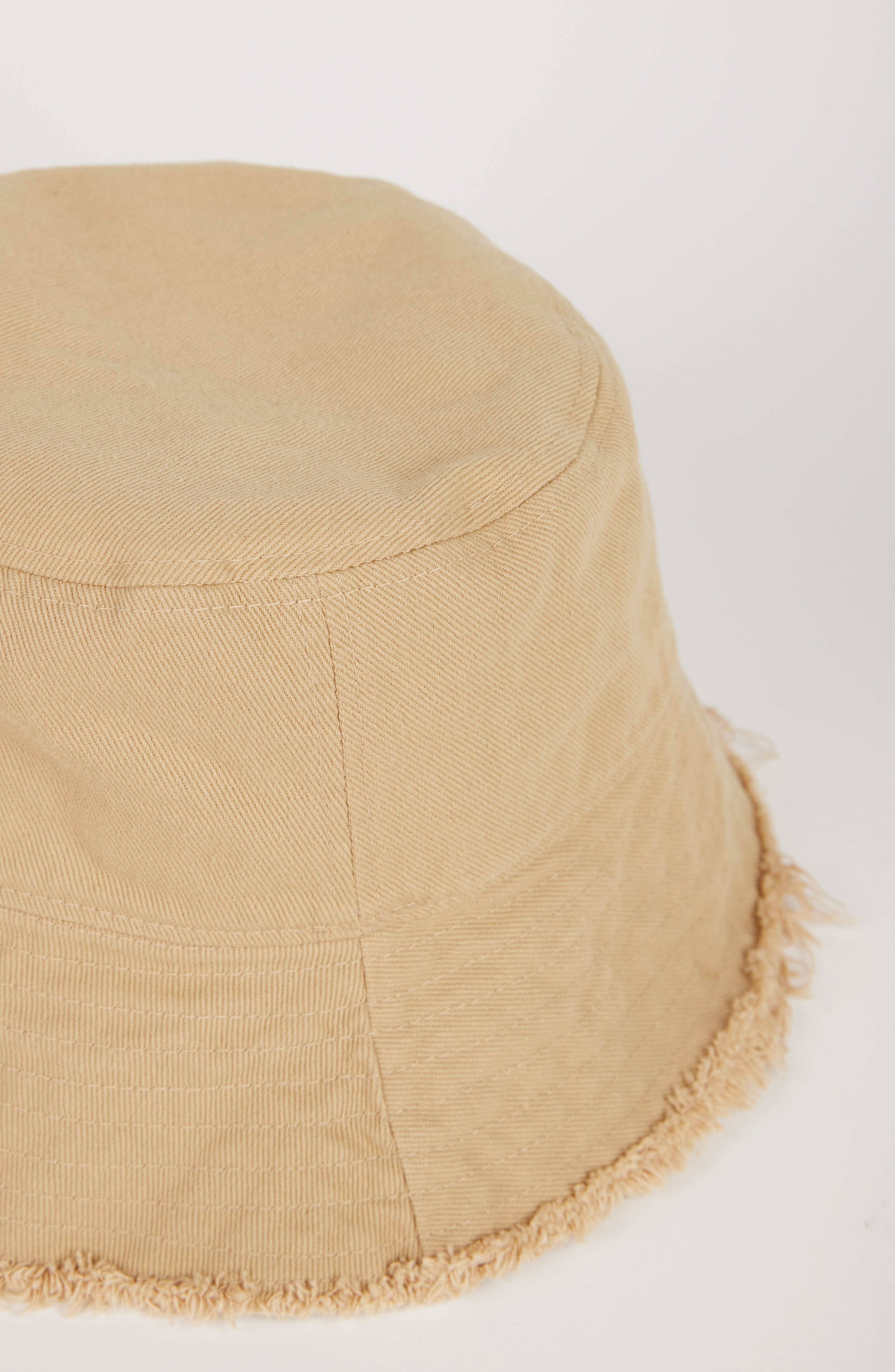 Dark beige frayed edge bucket hat