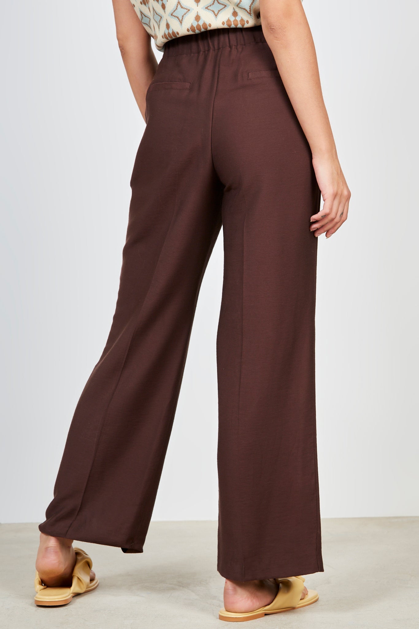 Dark brown double pleat tailored trousers