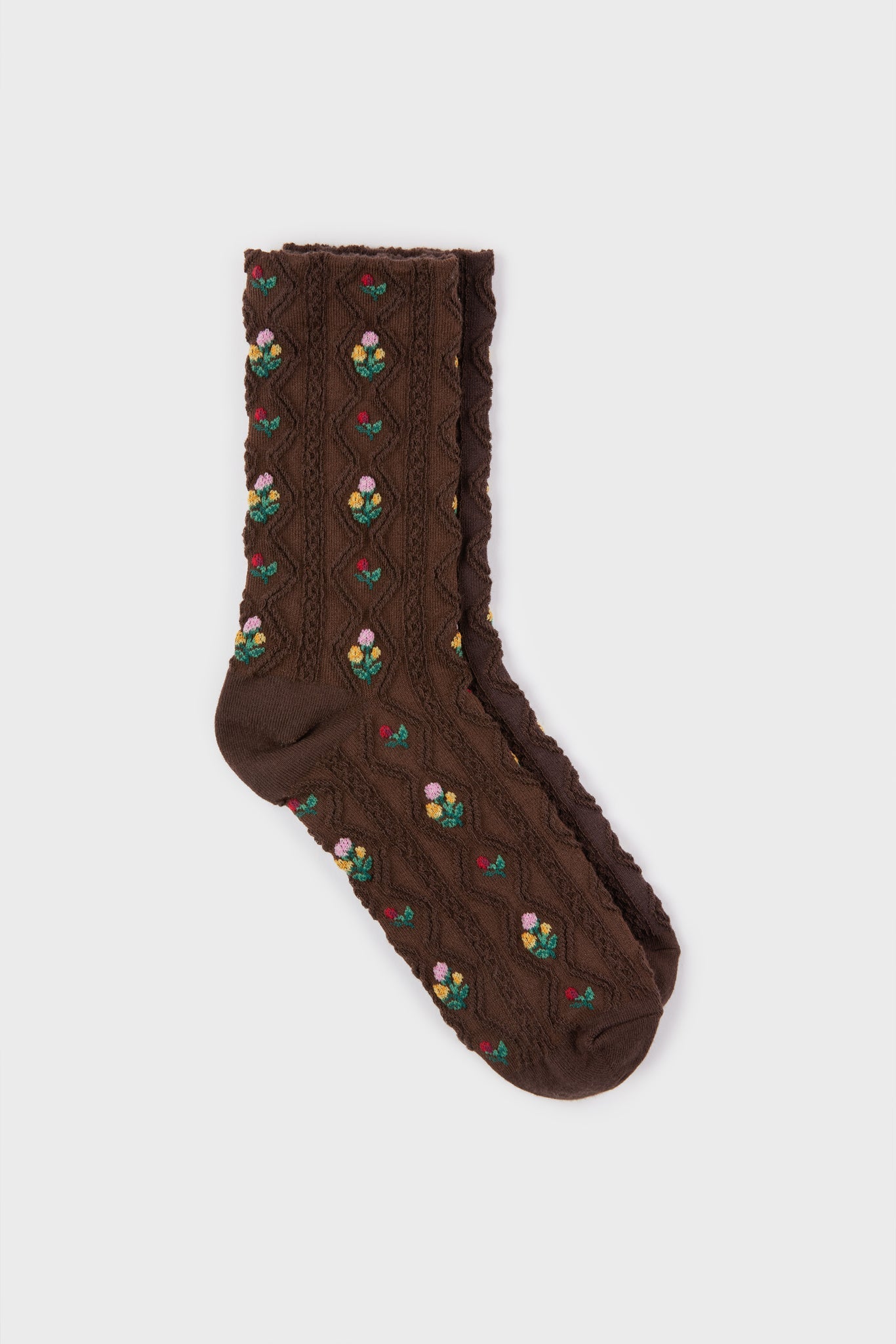 Dark brown floral garden socks_2