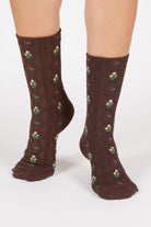 Dark brown floral garden socks_4