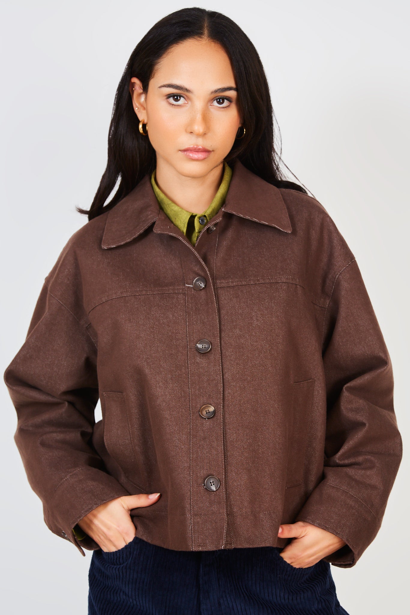 Dark brown short button up jacket