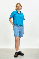 Deep blue linen short sleeve shirt_4