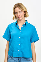 Deep blue linen short sleeve shirt_1