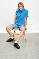 Deep blue linen short sleeve shirt_5