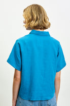 Deep blue linen short sleeve shirt_2