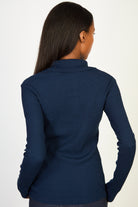 Deep blue ribbed button collar jersey top_2