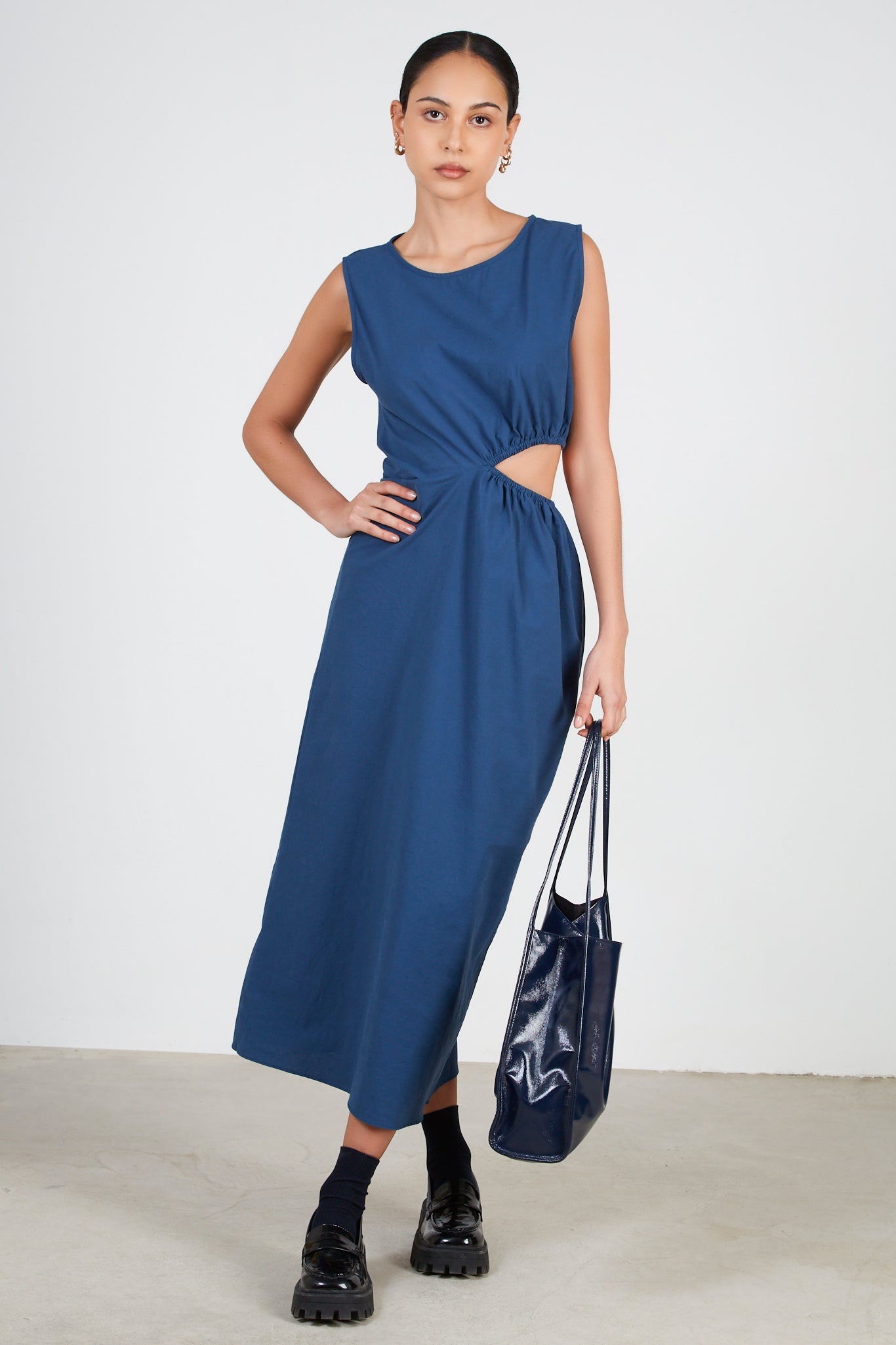 Deep blue side peek dress