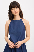 Denim open back halter neck top_1