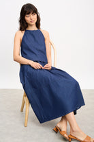 Denim open back halter neck top_5