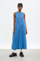 Denim panelled flare midi dress_1