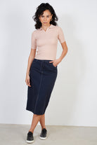 Dusty pink ribbed collar knit tee_3