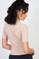 Dusty pink ribbed collar knit tee_2