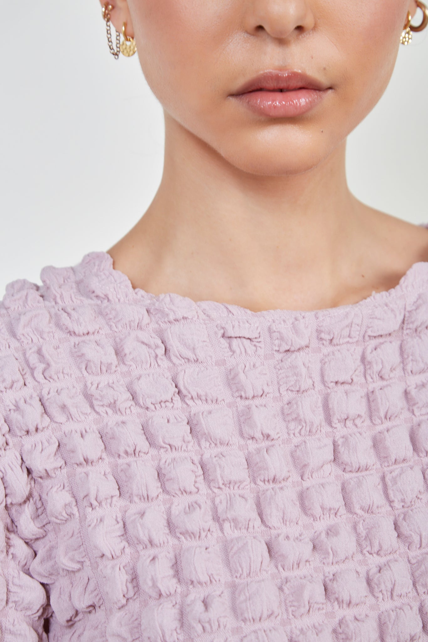 Dusty pink textured puff long sleeve top_5