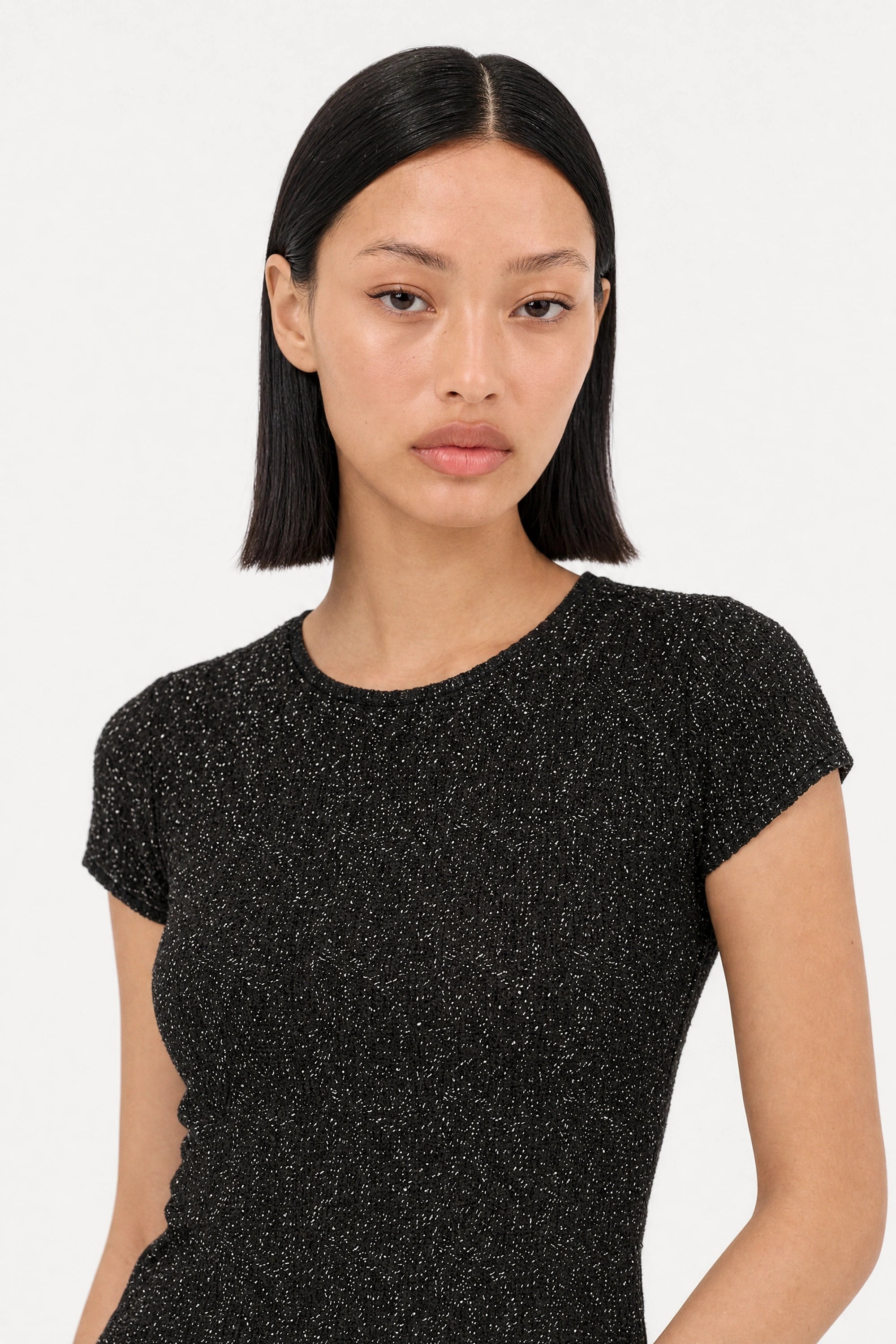Black and ivory flecked scrunched tee_5