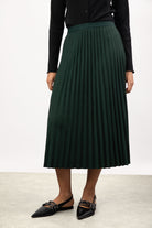 Emerald green pleated midi skirt_1