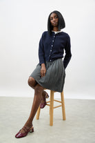 Charcoal grey wool blend knit pleated skirt_4