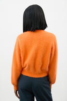 Bright orange angora blend round neck cardigan_2