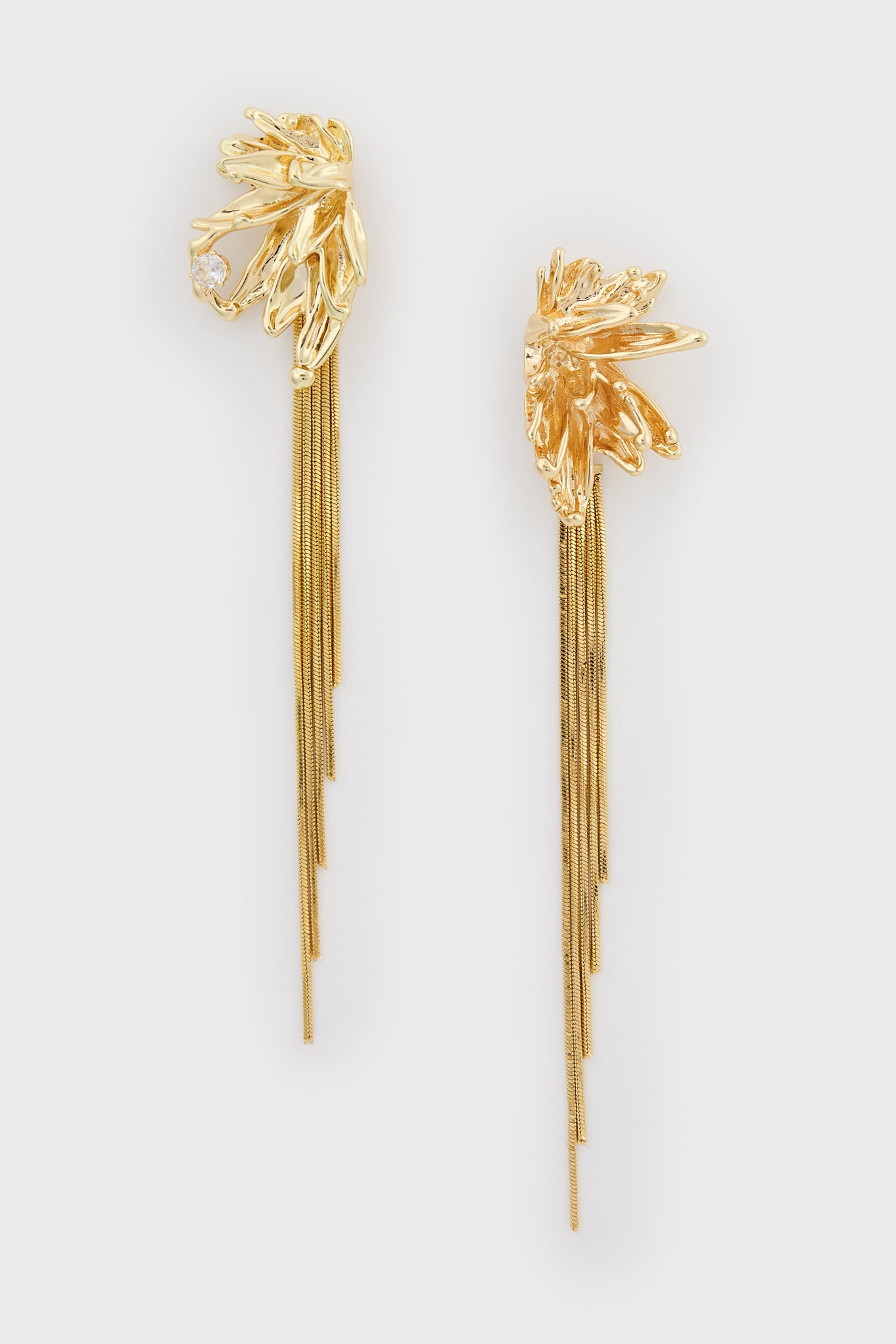 Gold jagged metal diamante multistrand drop earrings_1
