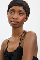 Gold pink bead drop chain necklace_4