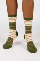 Green and beige horizontal stripe socks_4