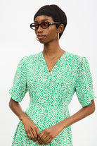 Green and ivory tiny floral print midi dress_3