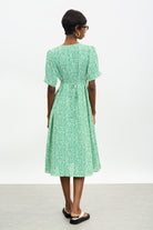 Green and ivory tiny floral print midi dress_2