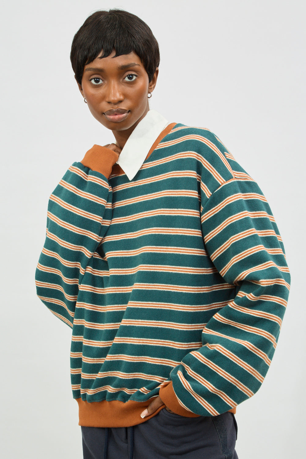 Green and mustard thin multi striped sweatshirt