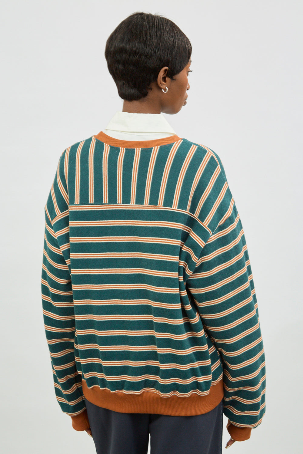 Green and mustard thin multi striped sweatshirt