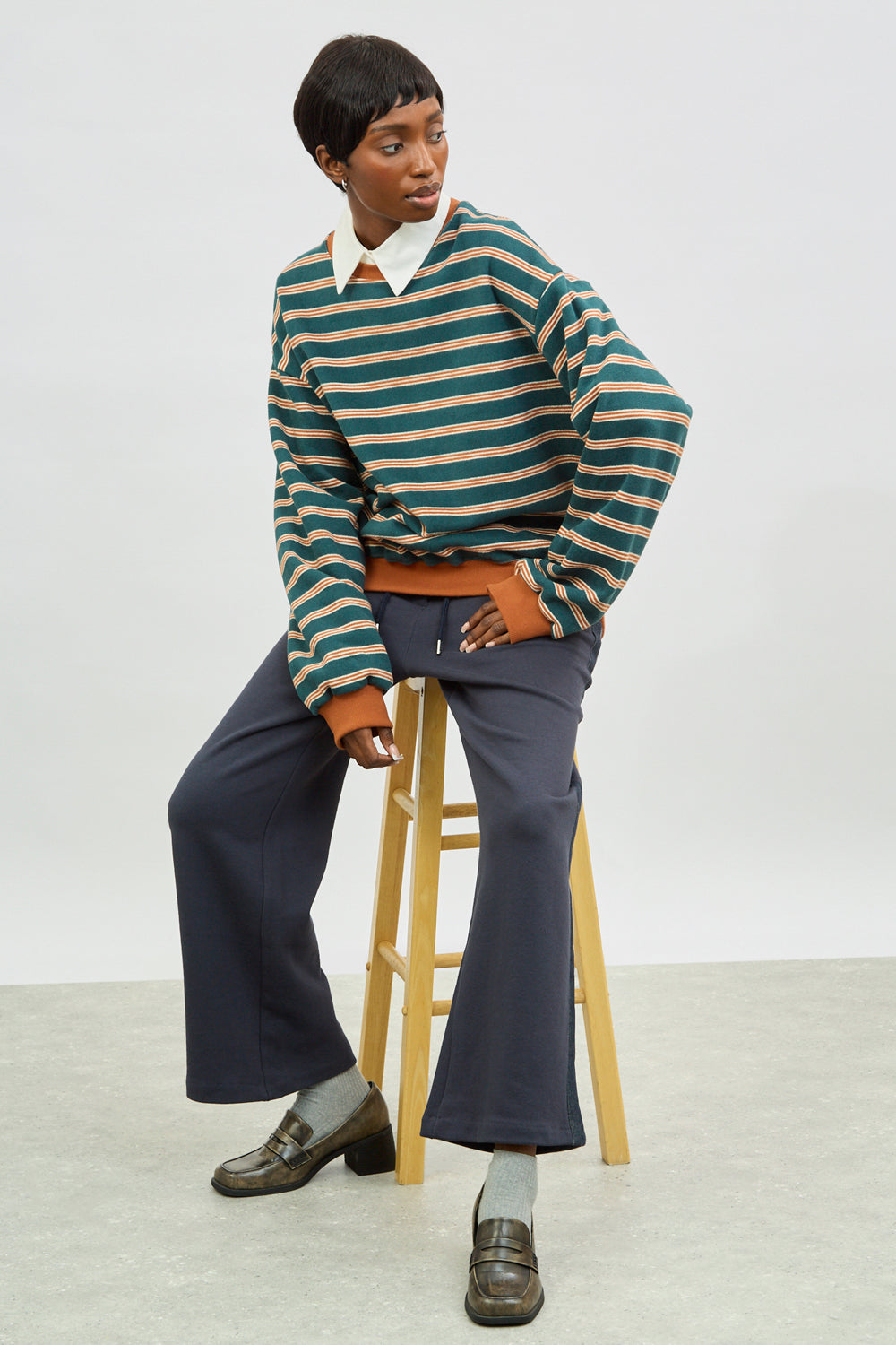 Green and mustard thin multi striped sweatshirt