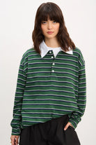 Green and navy blue striped rugby shirt_1