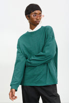 Green and navy horizontal stripe long sleeve tee_1