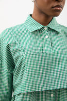 Green and white plaid layered shirt dress_3