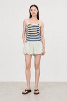 Green and white seersucker striped blouson shorts_4