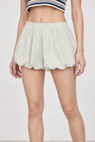 Green and white seersucker striped blouson shorts_3