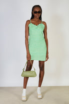 Green and yellow floral print ruffle trim mini dress_4