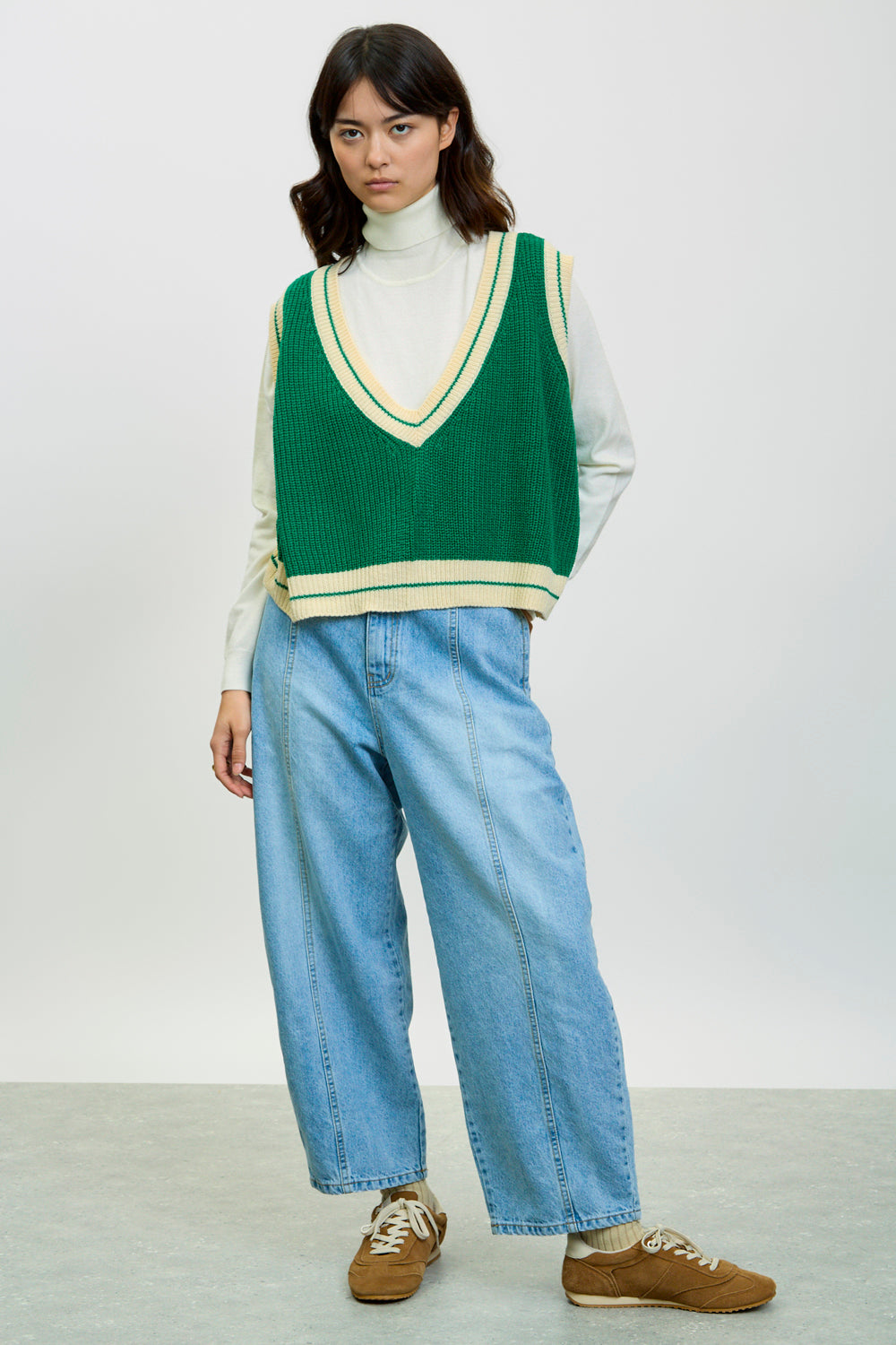 Green deep V varsity sweater vest | Glassworks London