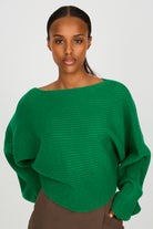 Green horizontal rib boat neck jumper_1