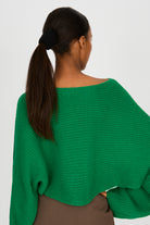 Green horizontal rib boat neck jumper_2